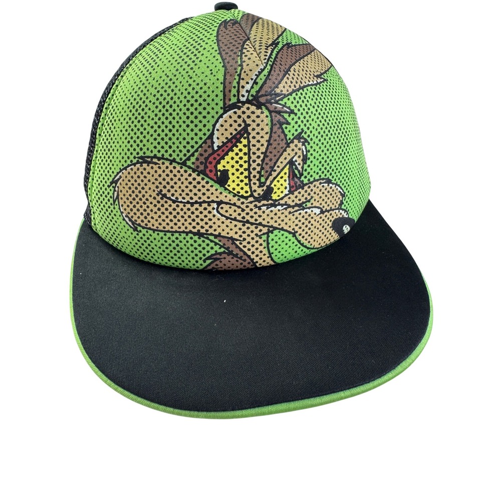 Six Flags Looney Tunes Wile E Coyote Trucker Hat Green Black Mesh Snapback Cap